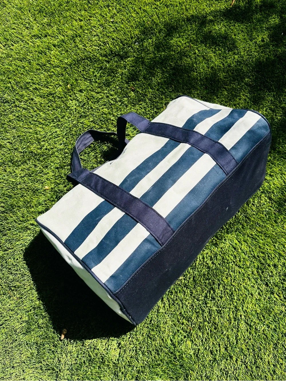 Jean Paul Gaultier White and Navy Striped Canvas Duffel